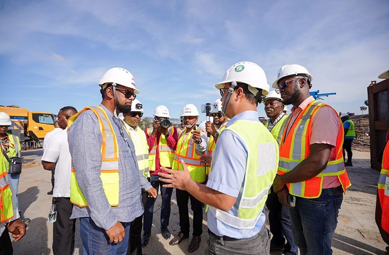 Scenes from Thursday’s visit to the new Demerara Harbour Bridge which is under construction (Office of the President photos)