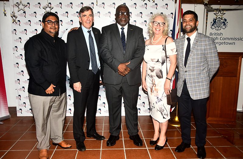 (From left) Member of Parliament, Sanjeev Datadin; UK Parliamentary Under-Secretary of State, David Rutley; Prime Minister, Brigadier (Ret'd) Mark Phillips; British High Commissioner to Guyana, Jane Miller and Chairman of BritCham, Faizal Khan (Adrian Narine photo)
