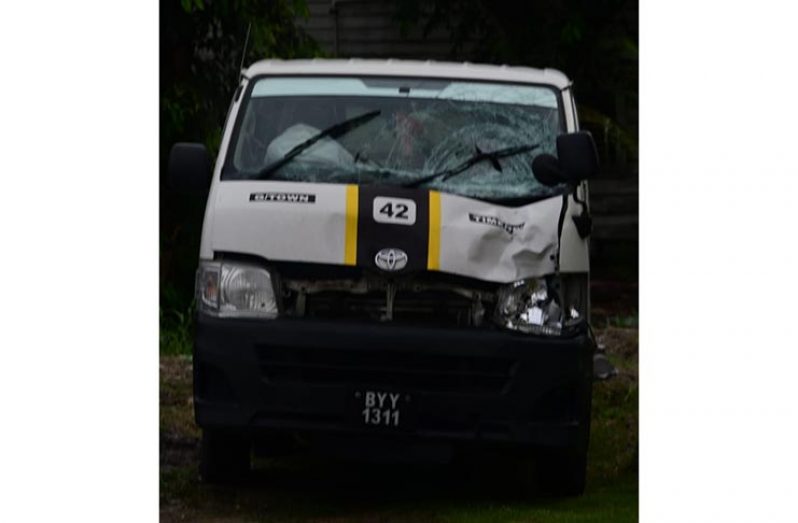 The minibus involved in the accident (Adrian Narine Photo)