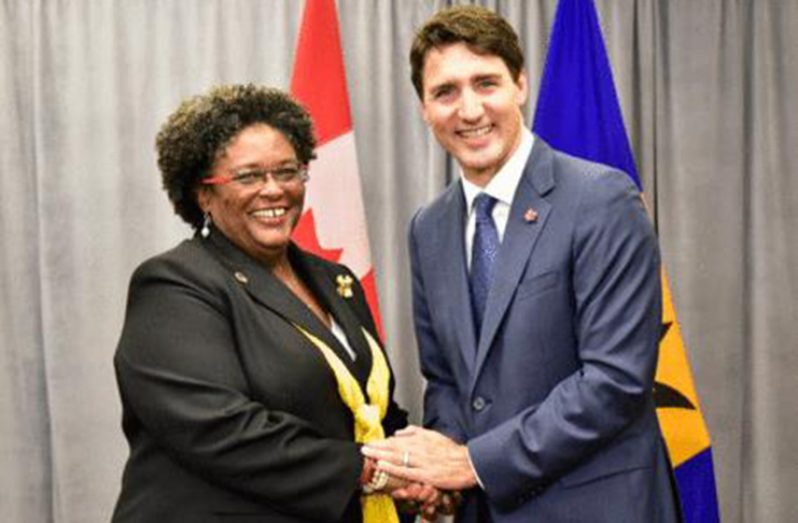 Prime Minister Mia Amor Mottley and Canada’s Prime Minister Justin Trudeau (BGIS)
