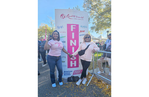 Rhonda Bobb (right) and Andrea Narine, the organisers of the breast cancer awareness walk held in Queens, New York