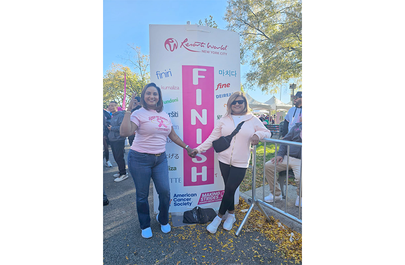 Rhonda Bobb (right) and Andrea Narine, the organisers of the breast cancer awareness walk held in Queens, New York