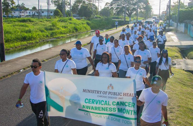 Representatives of the MoPH and other persons marched the streets of Georgetown to raise awareness about HPV and cervical cancer in February this year (MoPH photo)