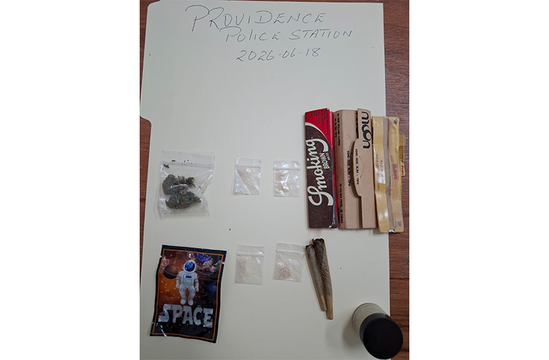 The cannabis and cocaine that were allegedly found in the possession of a 21-year-old labourer of Patentia, West Bank Demerara (GPF photo)