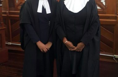 Newly-admitted Attorney-at-law, Erica Cappell with Chief Justice (ag) Roxane George Wiltshire before whom her petition for admittance to the Bar was presented.