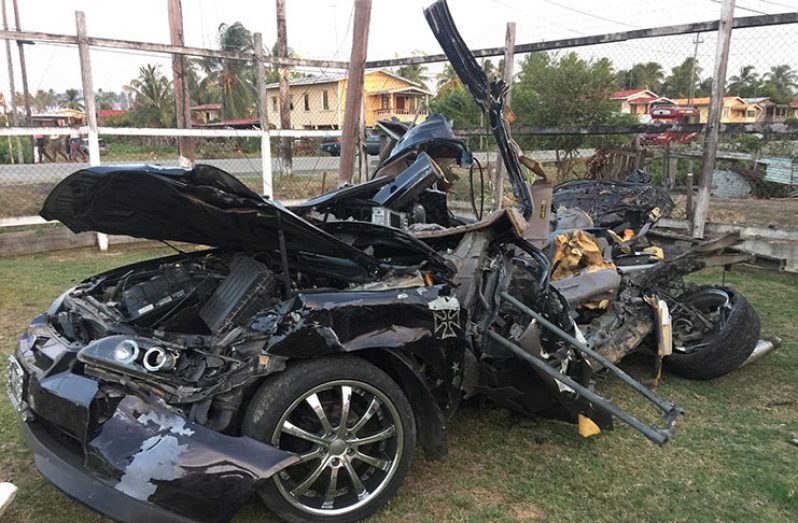 The remains of the car that was driven by Dhanpaul Kishandayl
