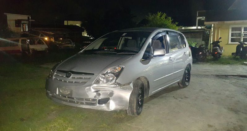 Police have impounded this car at the
East La Penitence Police Station after
video footage linked it with the grenade
lobbing incident in front of Kaieteur
News last Saturday night