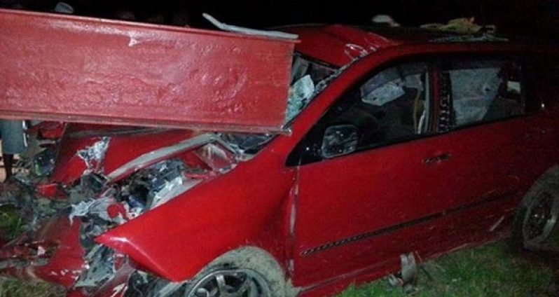 The motor car after the accident on Saturday night (Inews Guyana photo).