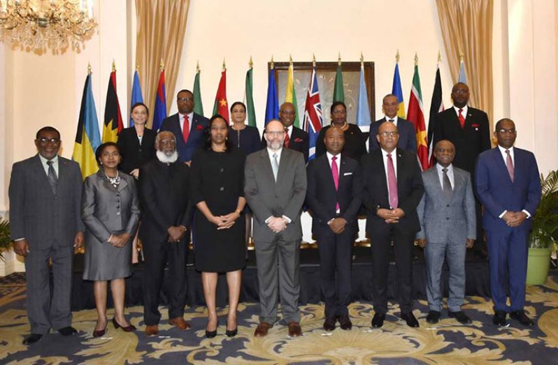 Guyana’s Foreign Affairs Minister and his counterparts in Caricom and other Heads of Delegation at the 21st Meeting of COFCOR, in The Bahamas