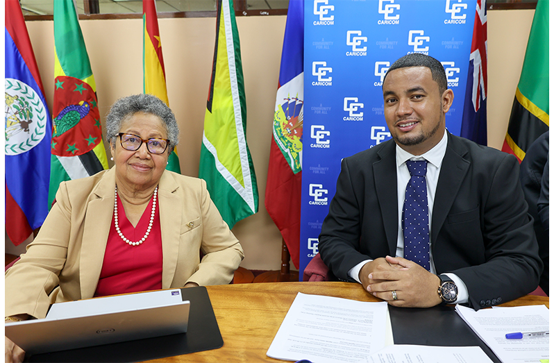 CARICOM Secretary-General Dr Carla Barnett and COTED Chair Hon. Marconi Leal, Belize’s Minister of State for Foreign Trade