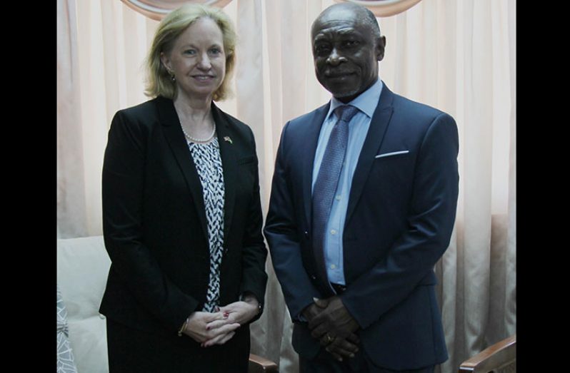 Vice President and Minister of Foreign Affairs, Carl Greenidge and Ambassador of the United States of America, Sarah Ann Lynch