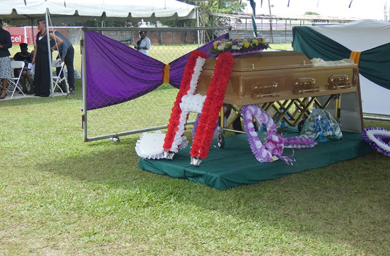 The casket bearing the remains of the late Horace James