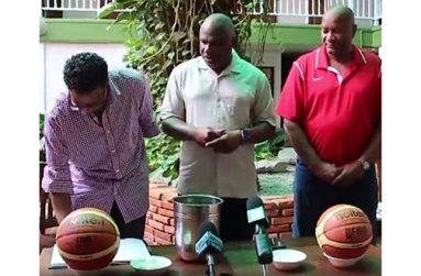 L-R Patrick Haynes, Glyne Clarke and Nigel Hinds at yesterday’s draw at Cara Lodge