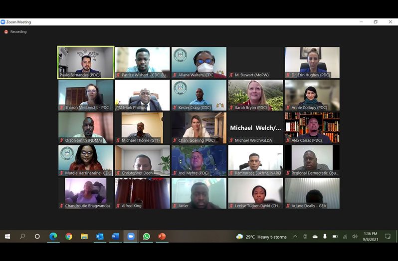 Prime Minister Brigadier (ret’d) Mark Phillips (second row, second from left) and CDC Director-General, Lieutenant Colonel Kester Craig (second row, third from left) during the virtual kick-off workshop