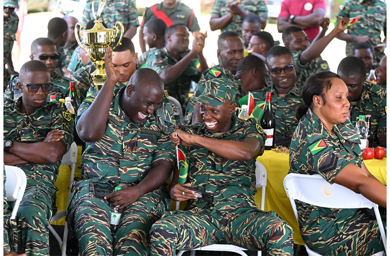 GDF ranks celebrate after President Ali announces the one-month tax-free bonus (DPI photos)