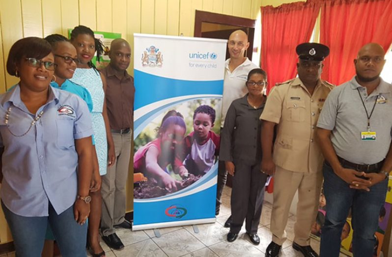 Officials of the Ministry of Social Protection, UNICEF, Blossom Inc. and other stakeholders at the recent launching of the CAC at Bartica