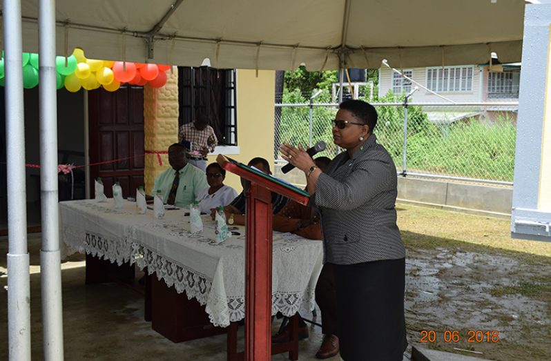 Minister of Public Health, Volda Lawrence declaring open the Cotton Tree Health Center