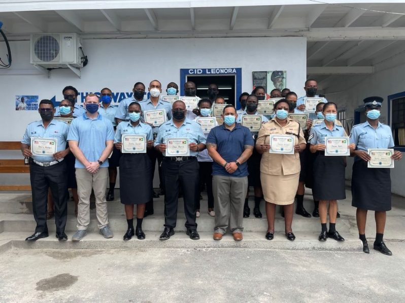 Facilitators of the US Military Information Support Team with Region Three police ranks who received certificates at the conclusion of the programme