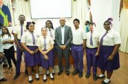 Vice-President Dr. Bharrat Jagdeo engaging some youths at a forum in May