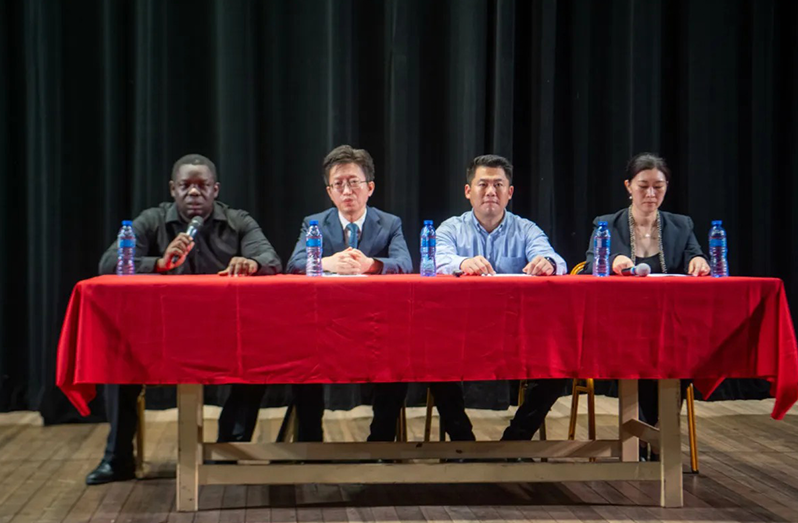 From left to right:  Andrew Tyndall, Director of National Events; Deputy Chief of Mission at the Chinese Embassy, Huang Rui; Director of the Hebei Acrobatic Group, Li Ming