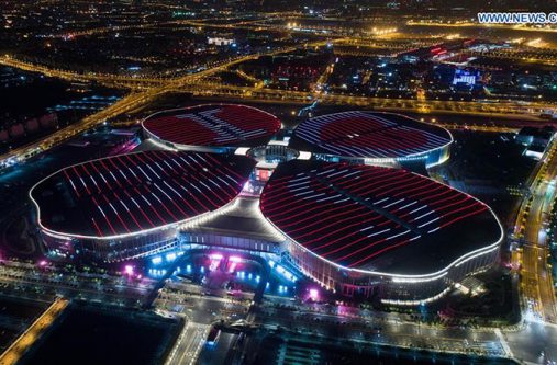 (Photo taken on Oct. 21, 2018 shows the National Exhibition and Convention Centre (Shanghai), the main venue of the First China International Import Expo (CIIE) in Shanghai, east China.)