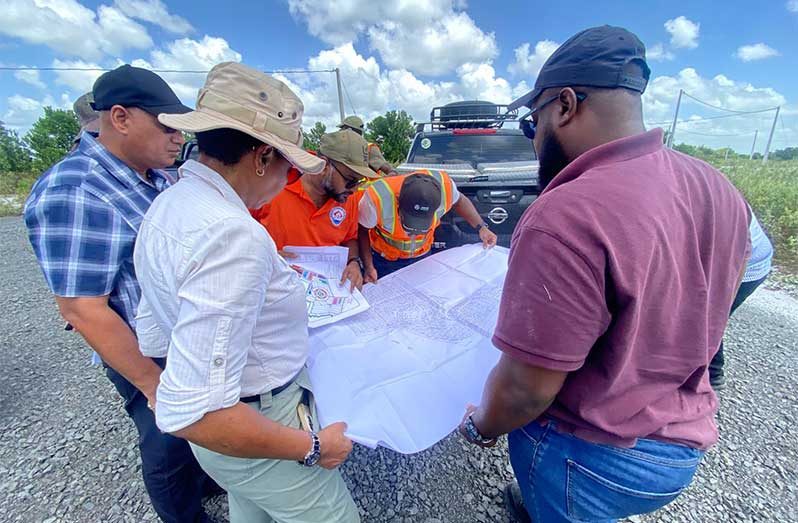 Housing Ministers Collin Croal and Vanessa Benn on Sunday conducted a site visit at Silica City, where works are progressing on the first phase of the project. The houses are at various stages of construction (Naomi Parris photo)