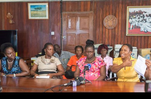 Some single-parents who work as sweeper/cleaners in Region Four explain their plight during a press conference hosted by the GPSU on January 19, 2107