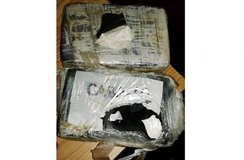 The stash of ‘coke’ that was seized in the Pomeroon