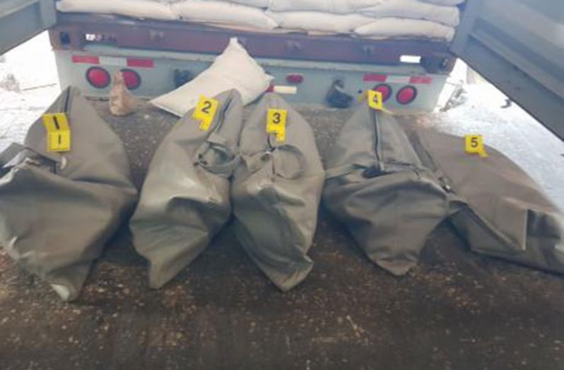 The five bags in which the cocaine was found in a container with a shipment of rice at the Kingston Container Terminal