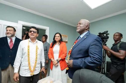 Attorney-General and Minister of Legal Affairs, Anil Nandlall, S.C, alongside Prime Minister, Brigadier (Ret’d) Mark Phillips and Minister of Human Services and Social Security, Dr Vindhya Persaud, at the commissioning of the Hope and Justice Centre