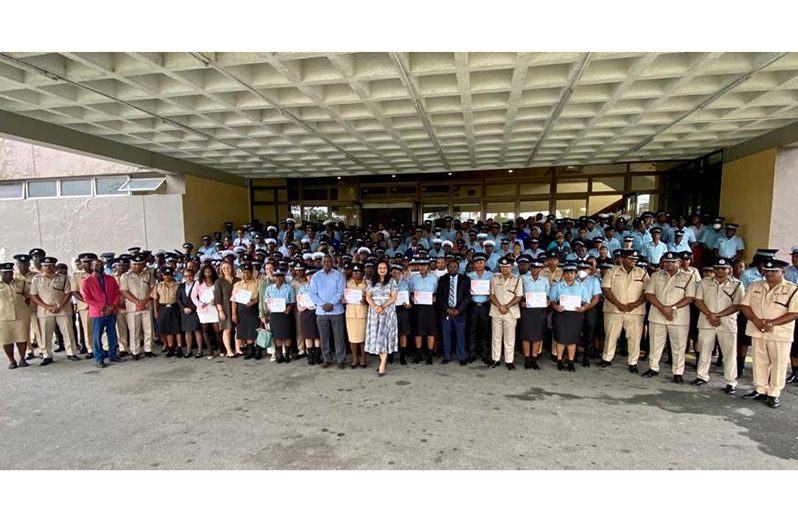 Human Services and Social Security Minister, Dr Vindhya Persaud; Home Affairs Minister, Robeson Benn and graduates