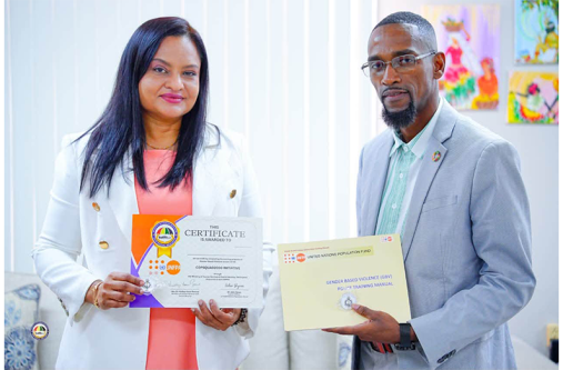 Minister of Human Services and Social Security, Dr Vindhya Persaud, alongside UNFPA Liaison Representative, Adler Bynoe