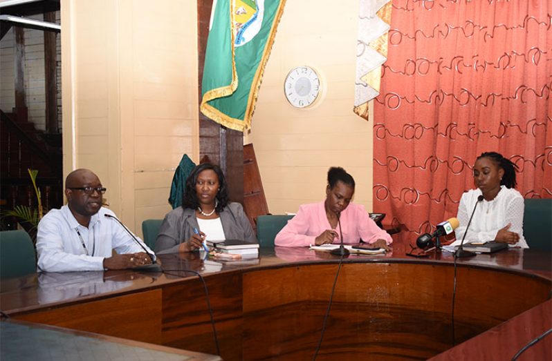 (From right) Chairman of the City Works Committee Eketa Edwards, Town Clerk Sharon Harry-Munroe, Deputy Town Clerk Sherry Jerrick, and City Engineer Kenson Boston.