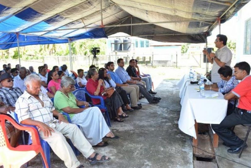 Attorney-General and Minister of Legal Affairs Anil Nandlall addresses the gathering at the commissioning of the counselling centre in Essequibo