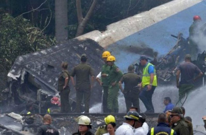 The plane crashed in a field near Havana international airport (BBC photo)