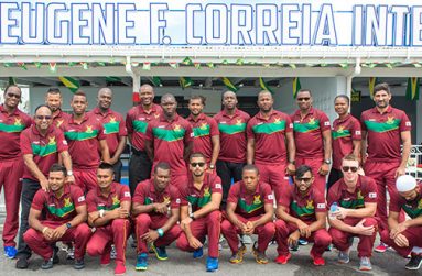 The Guyana Amazon Warriors prior to their departure yesterday from the Eugene F. Correia International Airport. Samuel Maughn photo