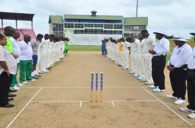 To the memory of Phil Hughes,  players and officials not only sported black ribbons, but also observed a minute’s silence before the start of play at the Guyana National Stadium, to the memory of Australia’s Phil Hughes . R.I.P. (Photo by Adrian Narine).
