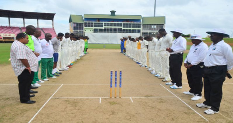 To the memory of Phil Hughes,  players and officials not only sported black ribbons, but also observed a minute’s silence before the start of play at the Guyana National Stadium, to the memory of Australia’s Phil Hughes . R.I.P. (Photo by Adrian Narine).