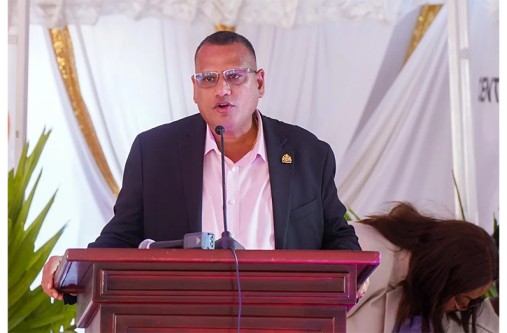 Minister of Housing Collin Croal delivering remarks