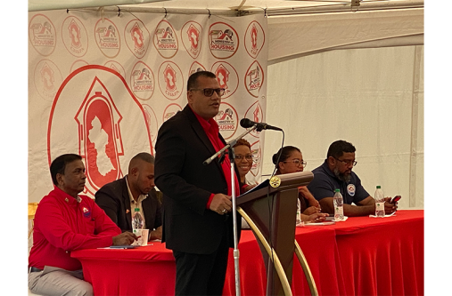 Minister of Housing, Collin Croal, addresses residents during an outreach at Anna Regina on Friday