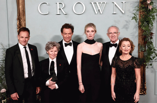 The Crown’s cast members Jonny Lee Miller, Dominic West, Elizabeth Debicki, Jonathan Pryce, Imelda Staunton and Lesley Manville attend the premiere for Season 5 in London, Britain, on November 8, 2022 (REUTERS/Henry Nicholls/File photo)