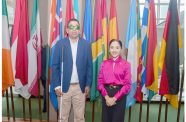 First Lady Mrs. Arya Ali and GDOPD Programme Manager Ganesh Singh at the CRPD18 (Office of the First Lady photo)