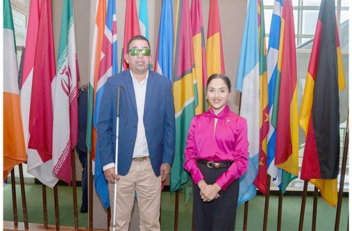 First Lady Mrs. Arya Ali and GDOPD Programme Manager Ganesh Singh at the CRPD18 (Office of the First Lady photo)