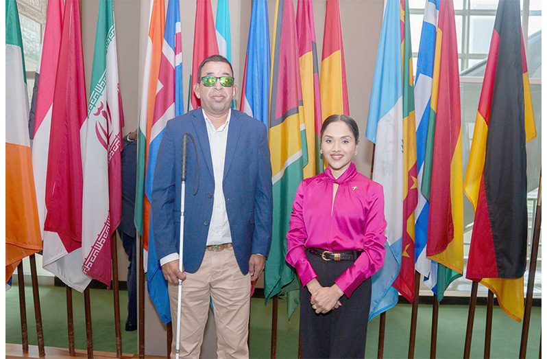 First Lady Mrs. Arya Ali and GDOPD Programme Manager Ganesh Singh at the CRPD18 (Office of the First Lady photo)