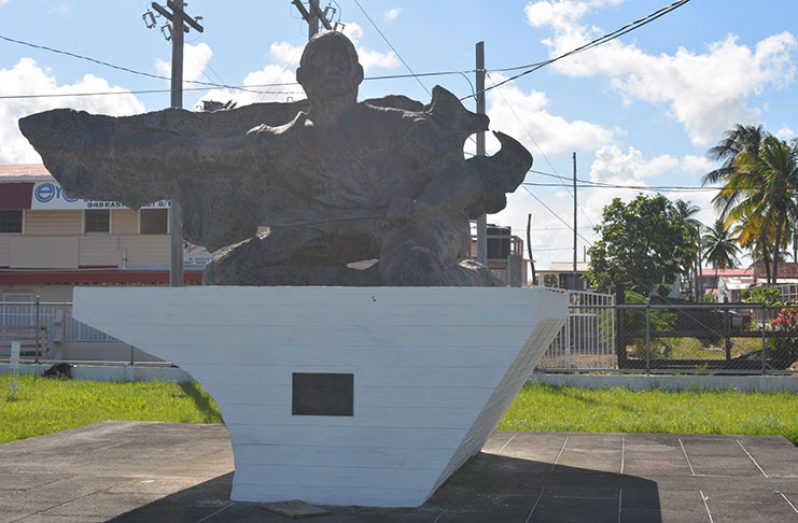 This bronze monument of Damon is located next to the Anna Regina Town Hall on the Essequibo Coast