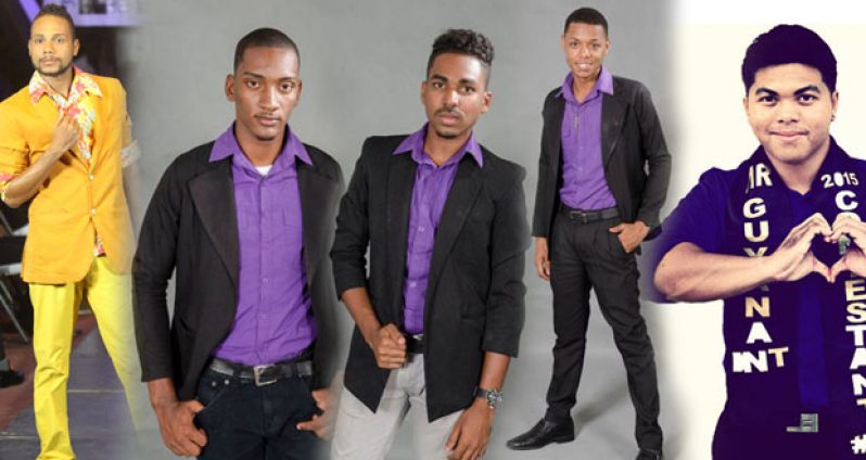 The top five delegates in the first-ever Mr. Guyana Pageant. From Left : (Paul Charles, Ryan Washington, Kevin Bhagrat,  Colwyn Abrams  and Alexander Feidtkou)