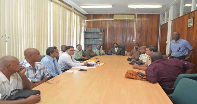 The group, alias ‘Cricket Stakeholders’, during their meeting with Attorney General and Minister of Legal Affairs, Hon. Basil Williams. (Cullen Bess-Nelson photo)