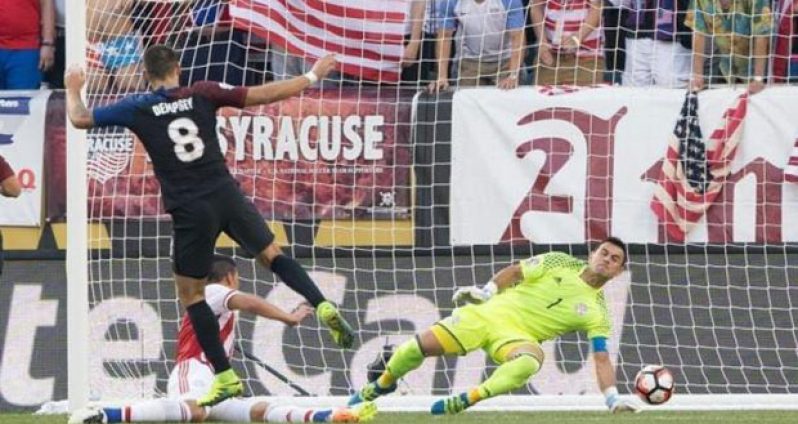 United States midfielder Clint Dempsey (8) scores past Paraguay goalkeeper Justo Villar (1) during the first half of the group play stage of the 2016 Copa America Centenario. at Lincoln Financial Field. Mandatory Credit: Bill Streicher-USA TODAY Sports