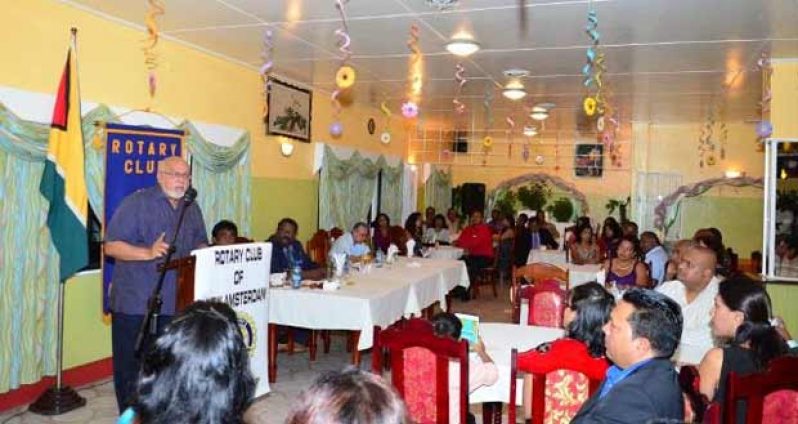 President Donald Ramotar delivering the feature address to Rotarians in New Amsterdam at a dinner to mark Rotary International’s 109th Anniversary