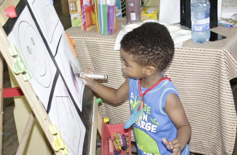 A young lad improving his painting skills at the Literacy Day activities (DPI photo)